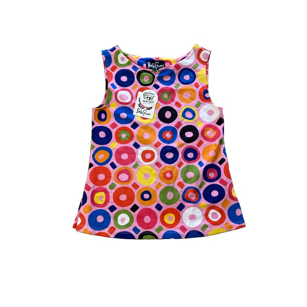 Lesley Evers Tank Top Stella Sz S NWT Pink Colorful Retro 60s 70s Bonbons